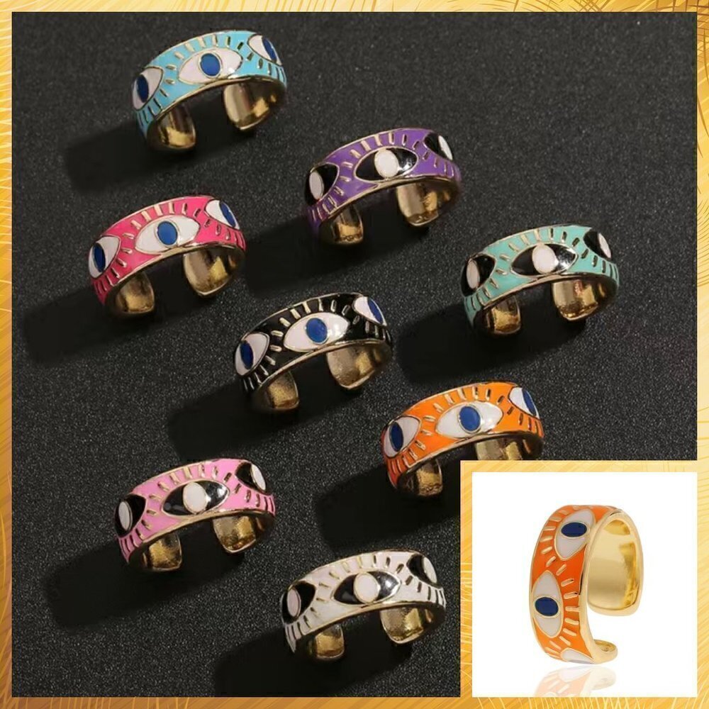 Evil Eye Enamel and Copper Adjustable Ring #1209 ORANGE